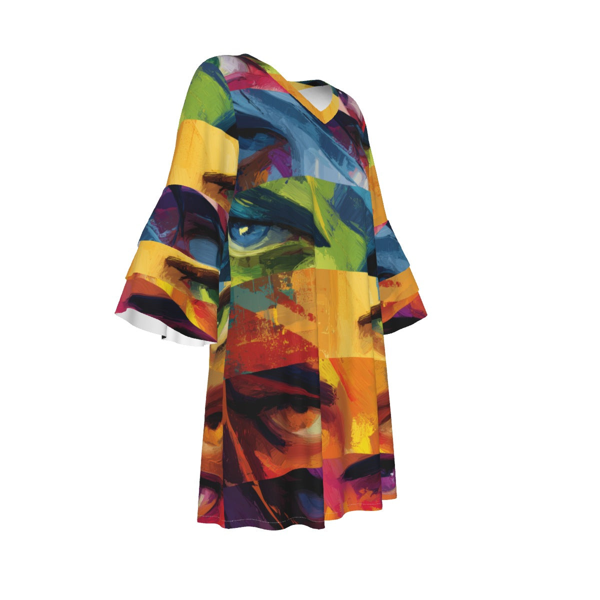 All-Over Print Women's Stacked Ruffle Sleeve Dress