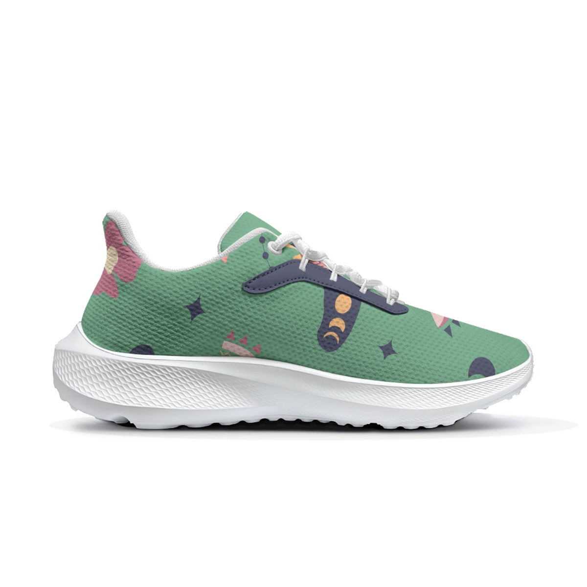 Retro Mint Green Abstract Print White Sole Sneaker