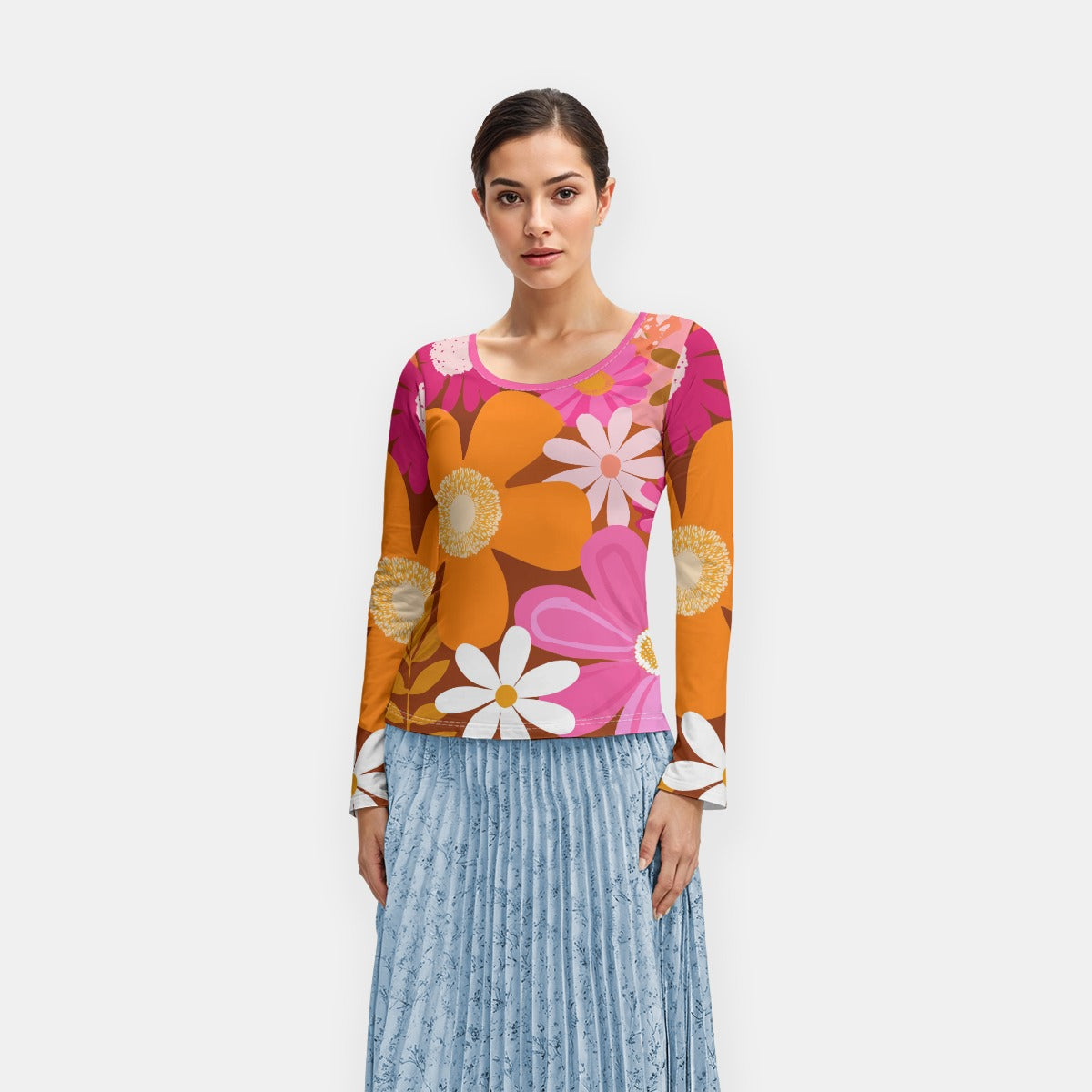 All-Over Print Women's Long Sleeve T-Shirt With Slightly Flared Sleeves