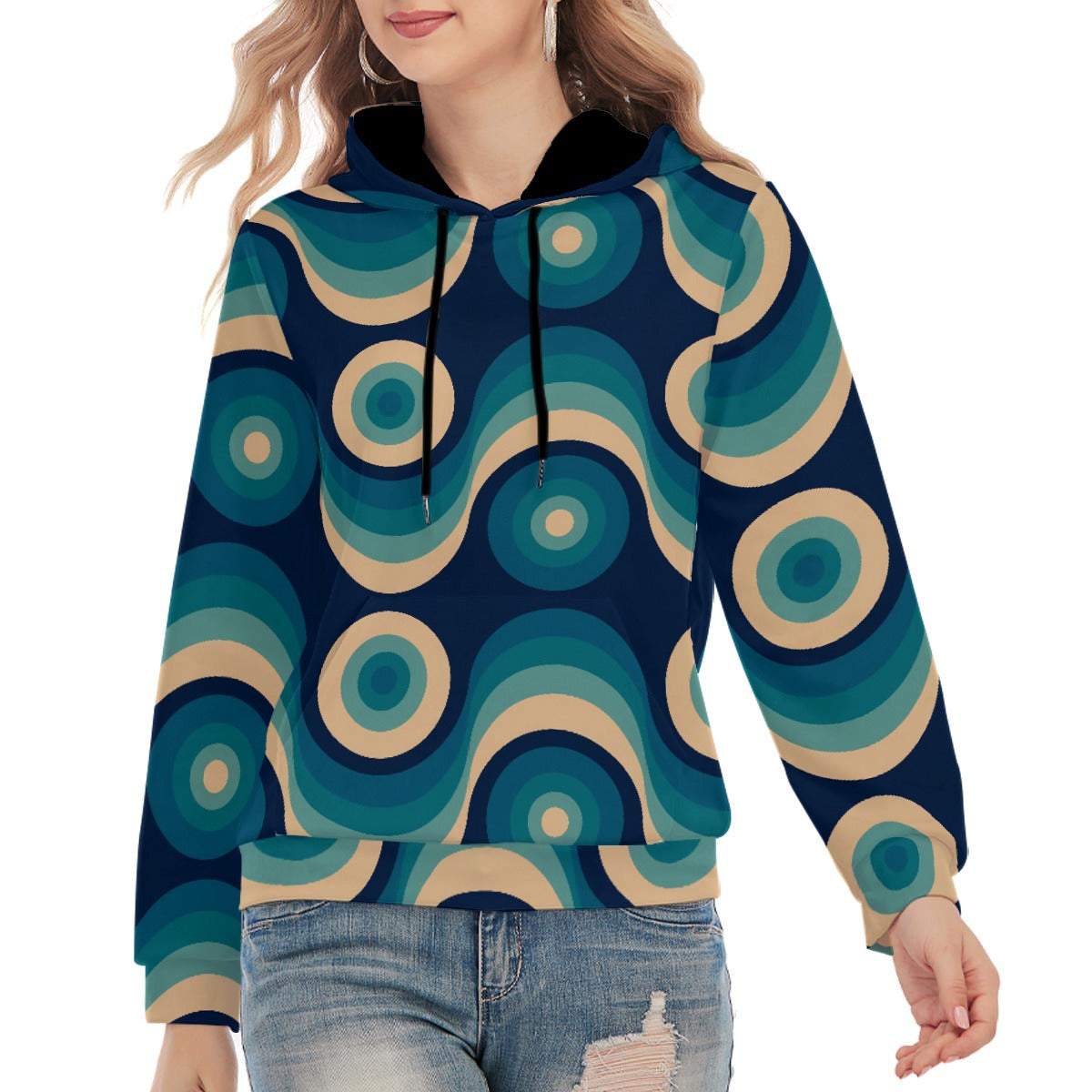 All-Over Print Unisex Pullover Hoodie | 310GSM Cotton teal wave