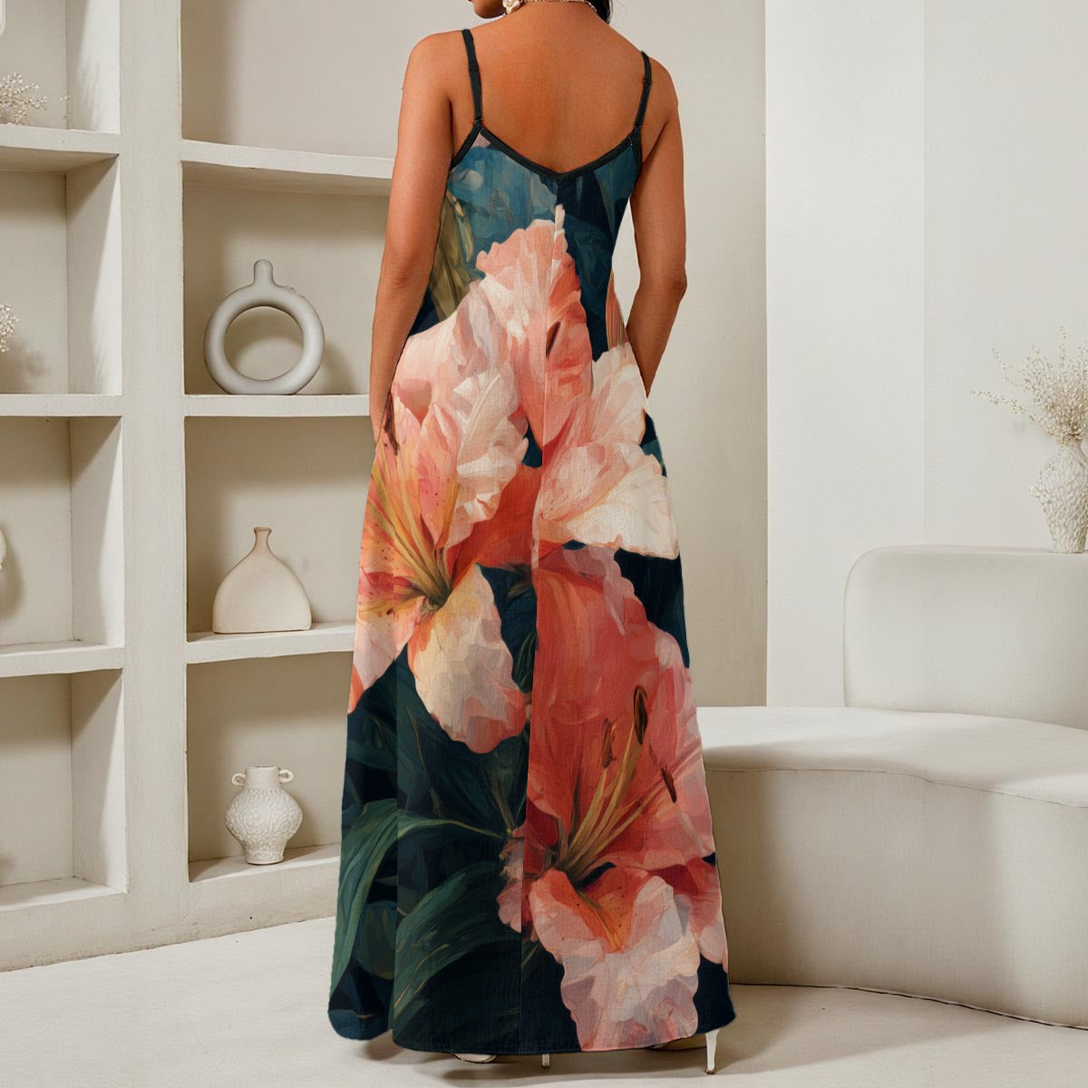 All-Over Print Women's Elegant V-Neck Maxi Dress
