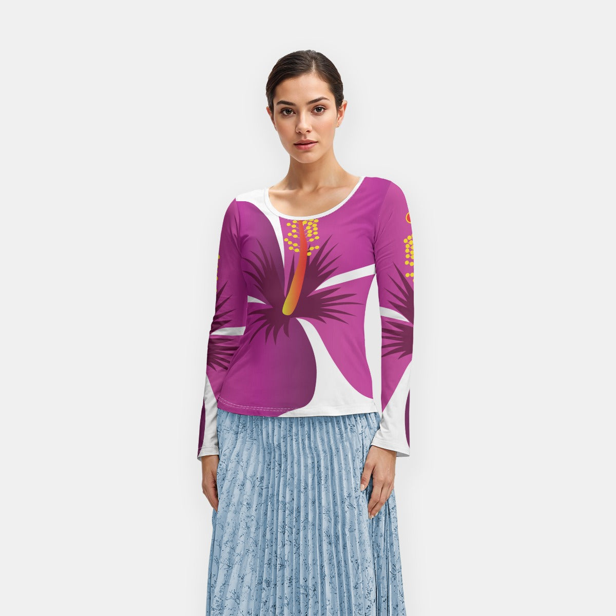 All-Over Print Women's Long Sleeve T-Shirt With Slightly Flared Sleeves