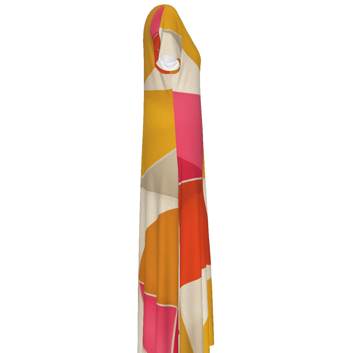 All-Over Print Women's V-neck Dress With Side Slit-groovy gold and pink