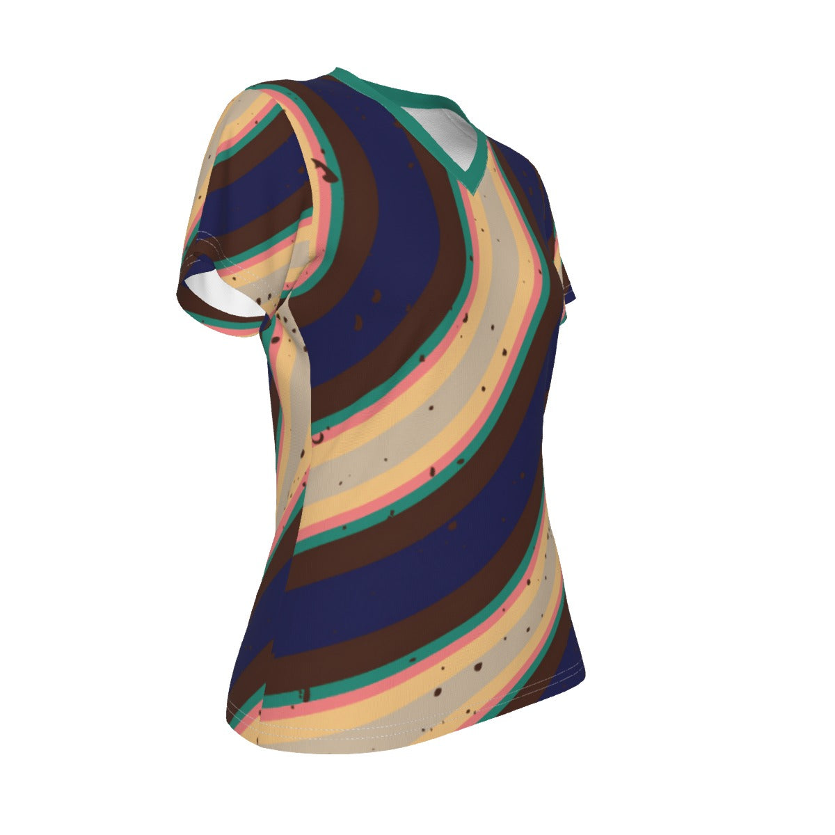 All-Over Print V-neck Women's T-shirt- retro curve