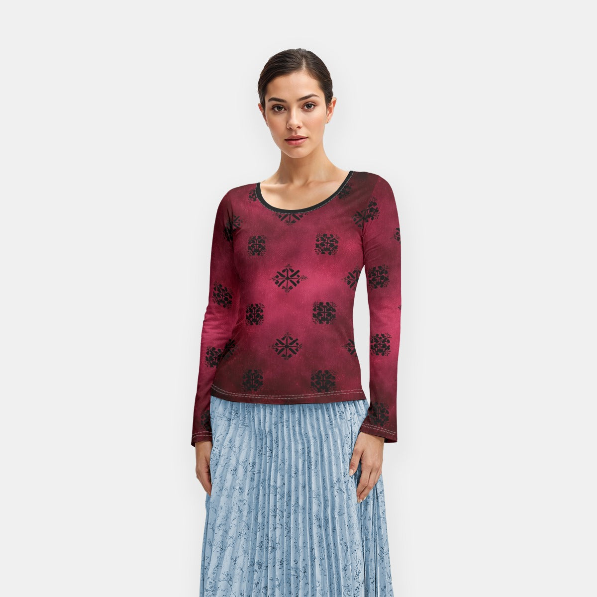All-Over Print Women's Long Sleeve T-Shirt With Slightly Flared Sleeves