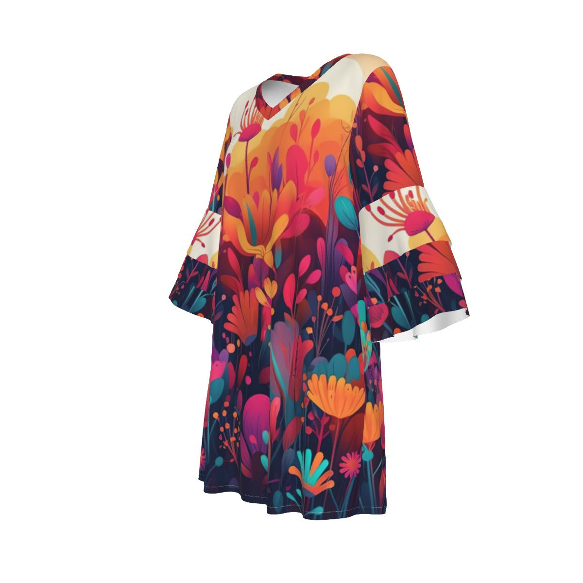 Festival of Flowers Stacked Ruffle Sleeve Dress