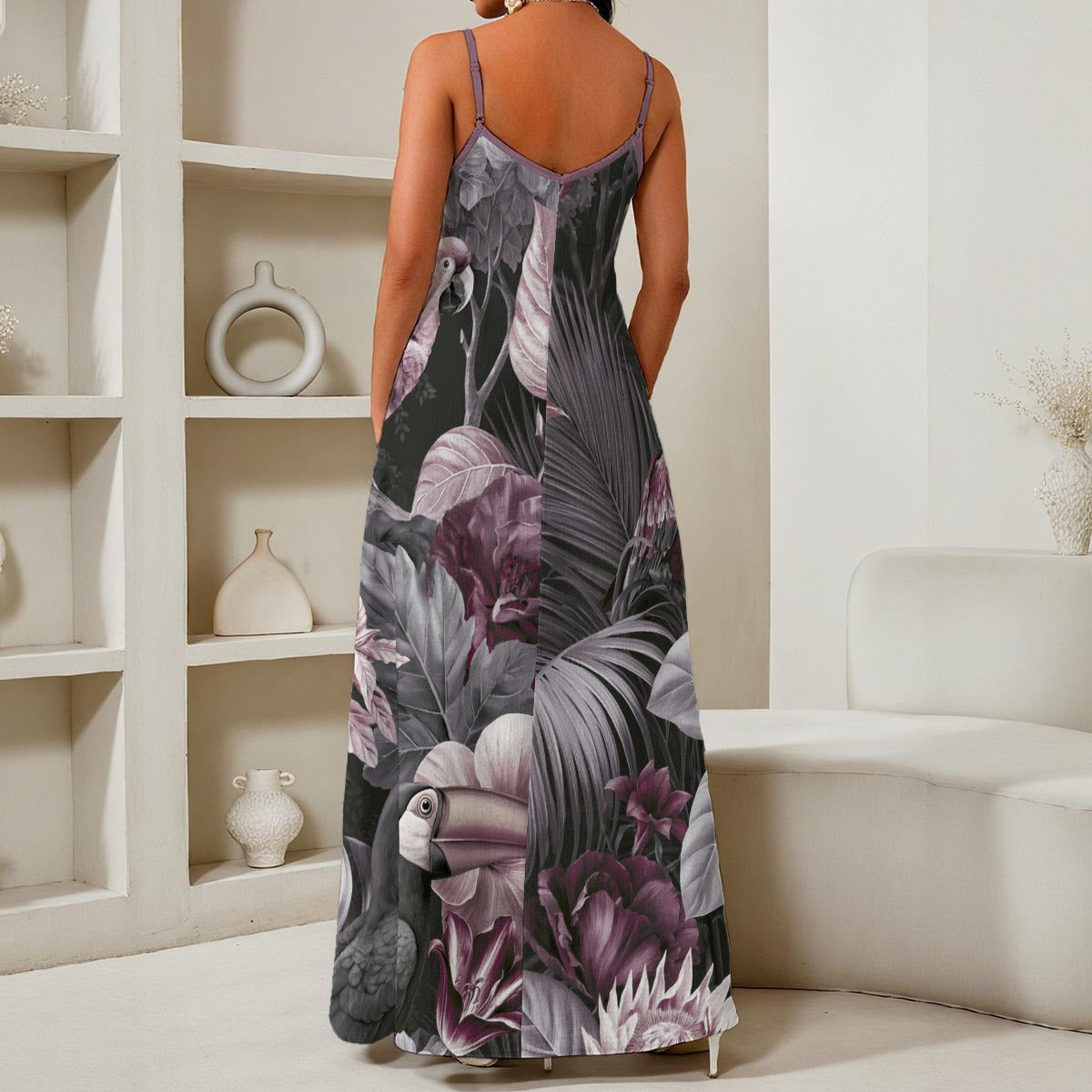 All-Over Print Women's Elegant V-Neck Maxi Dress
