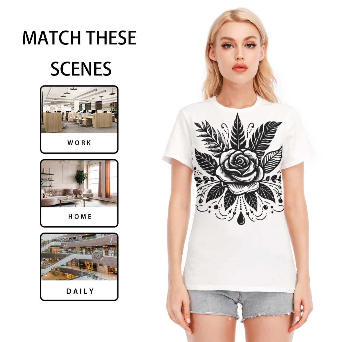All-Over Print Women's Round Neck T-Shirt | 190GSM Cotton