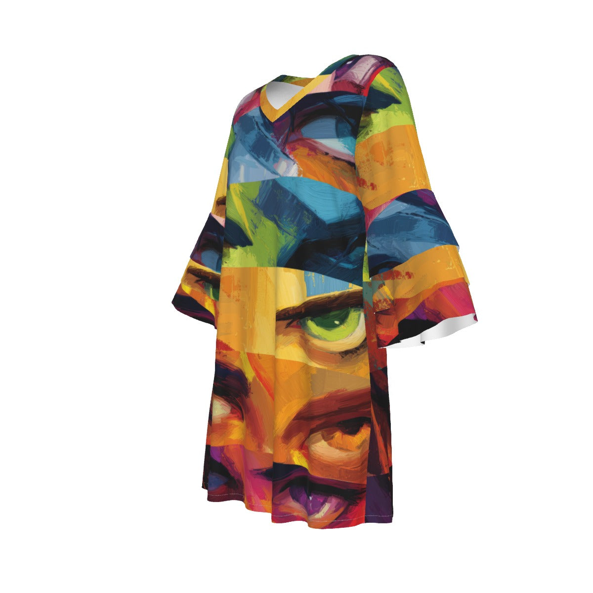 All-Over Print Women's Stacked Ruffle Sleeve Dress