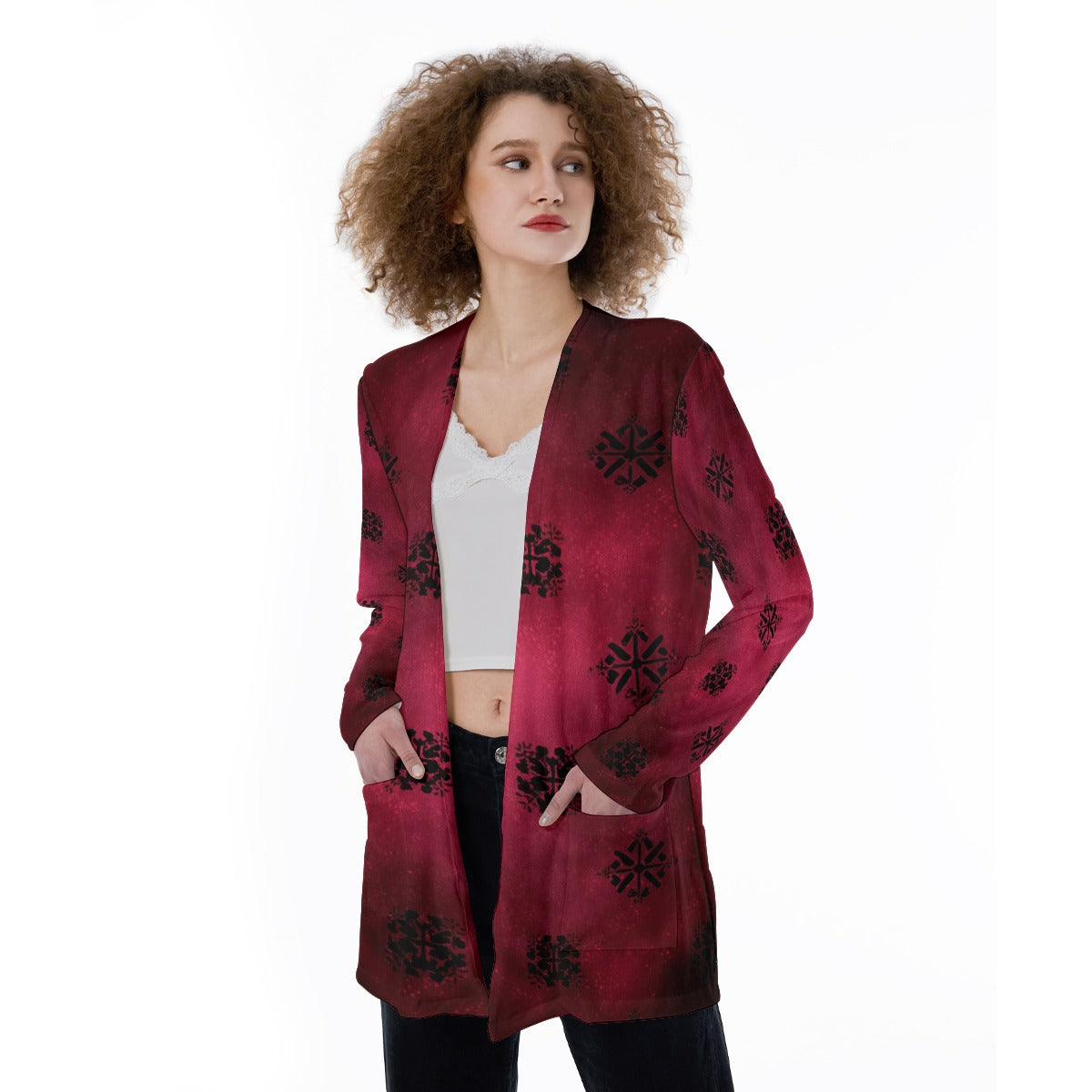 Custom Women's Lightweight Print Pocket Cardigan Jacket