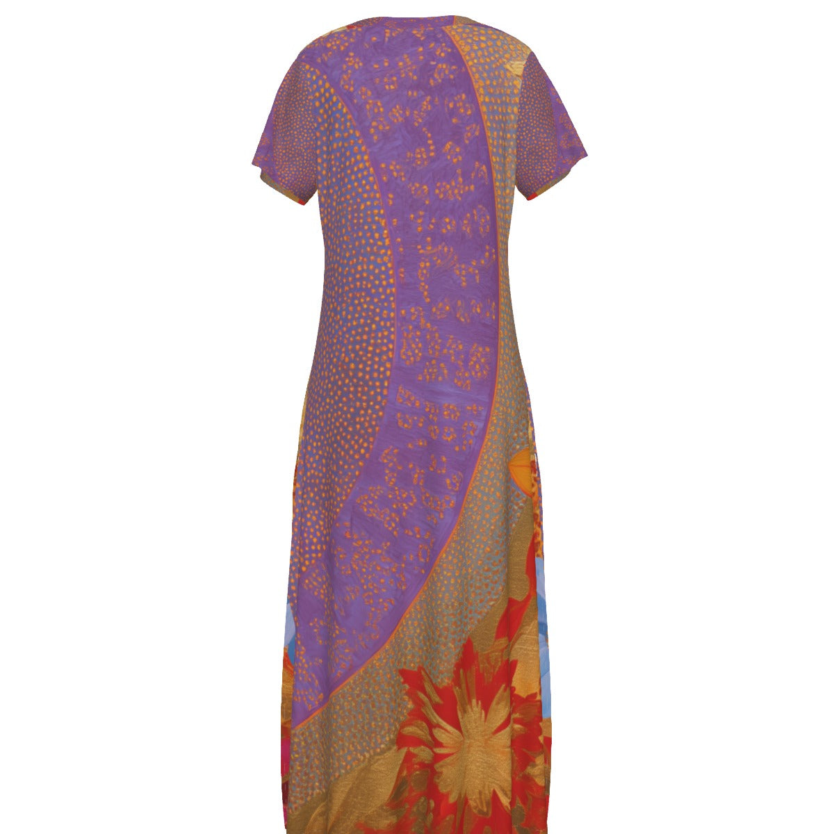 All-Over Print Women's V-neck Dress With Side Slit- Purple Indian