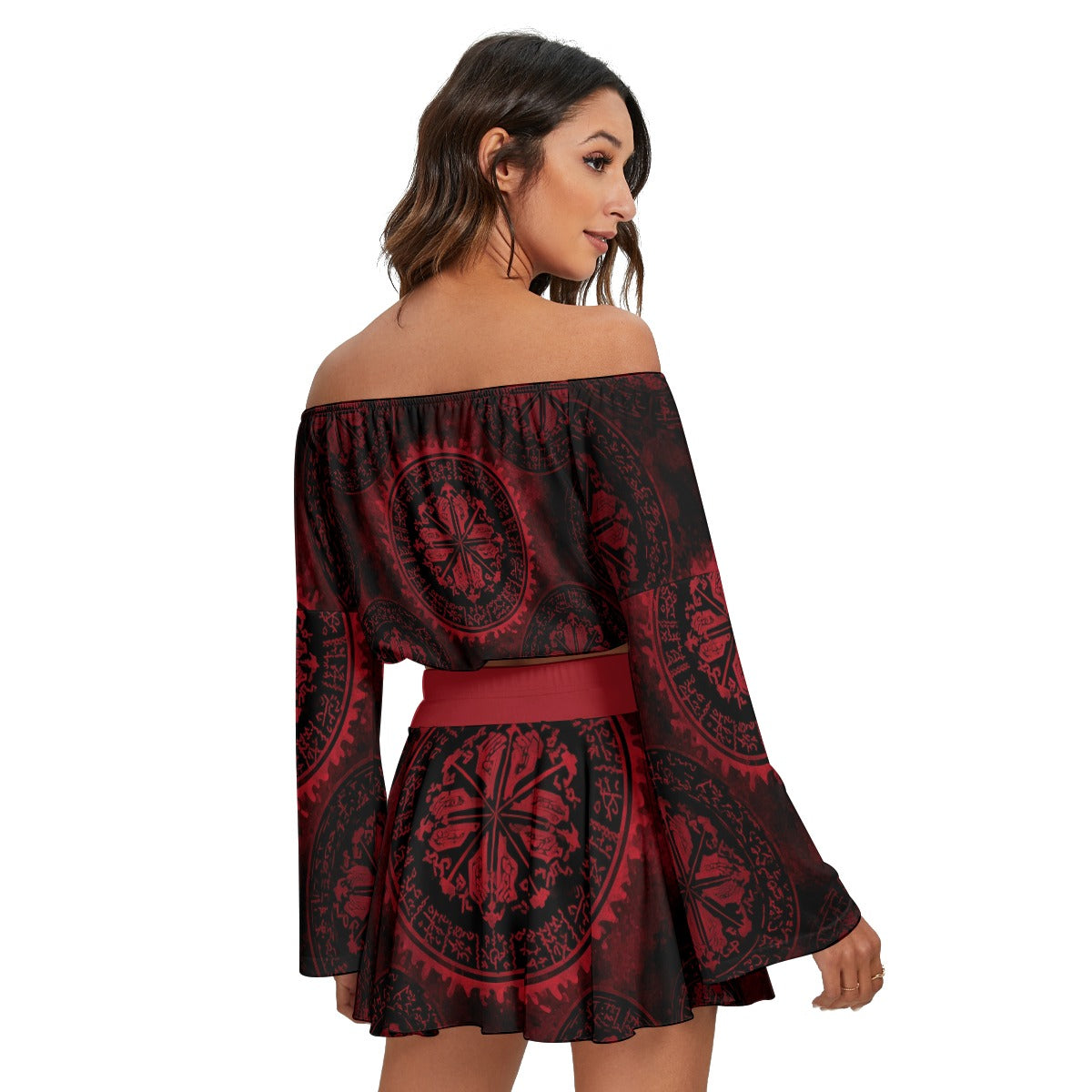 All-Over Print Women's Off-shoulder Top And Skirt Set