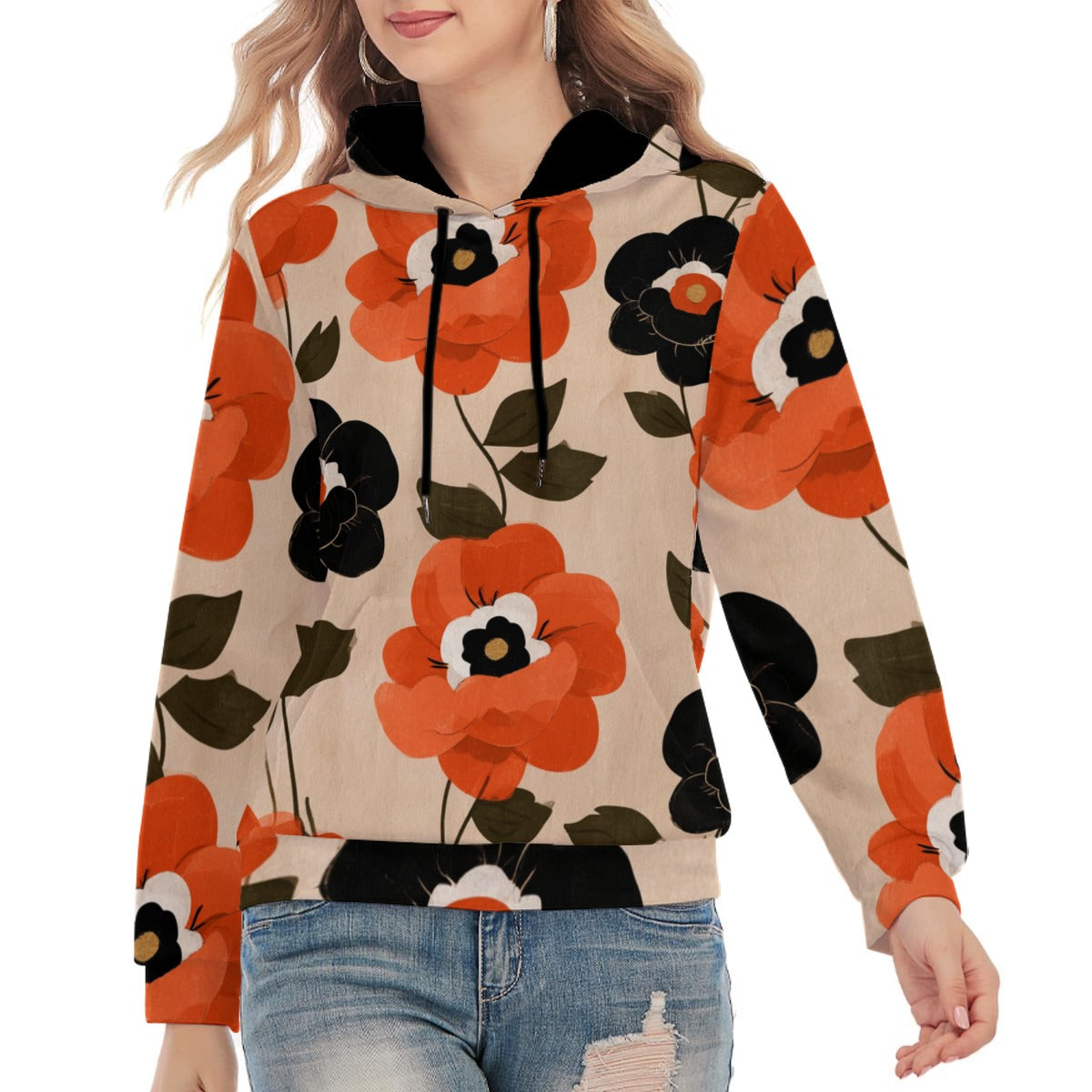 All-Over Print Unisex Pullover Hoodie | 310GSM Cotton orange flower
