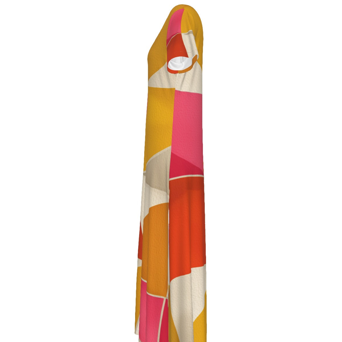 All-Over Print Women's V-neck Dress With Side Slit-groovy gold and pink