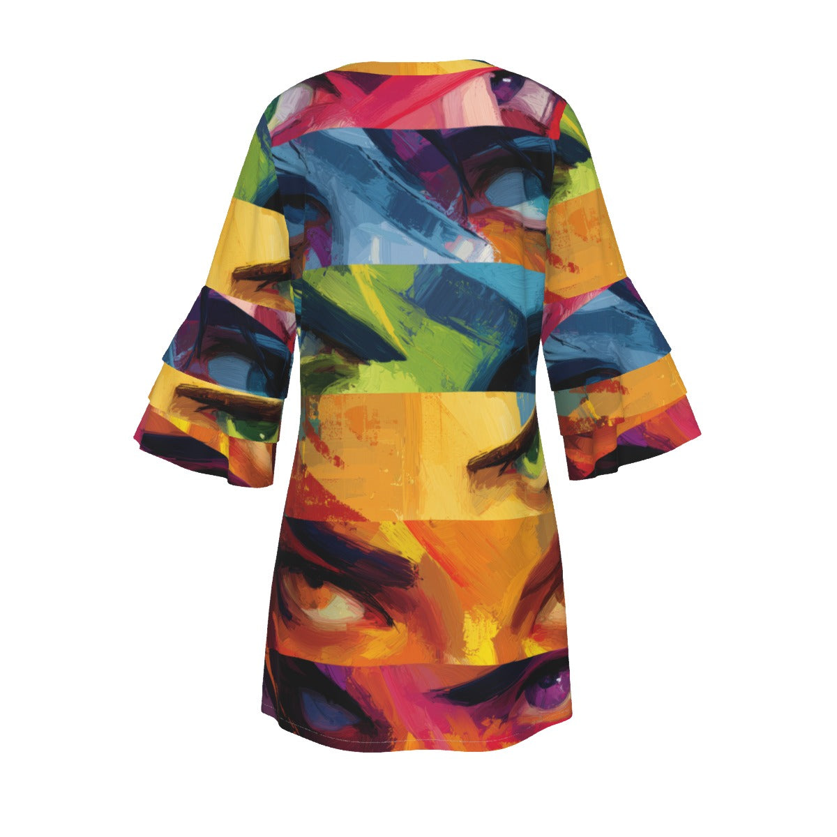 All-Over Print Women's Stacked Ruffle Sleeve Dress
