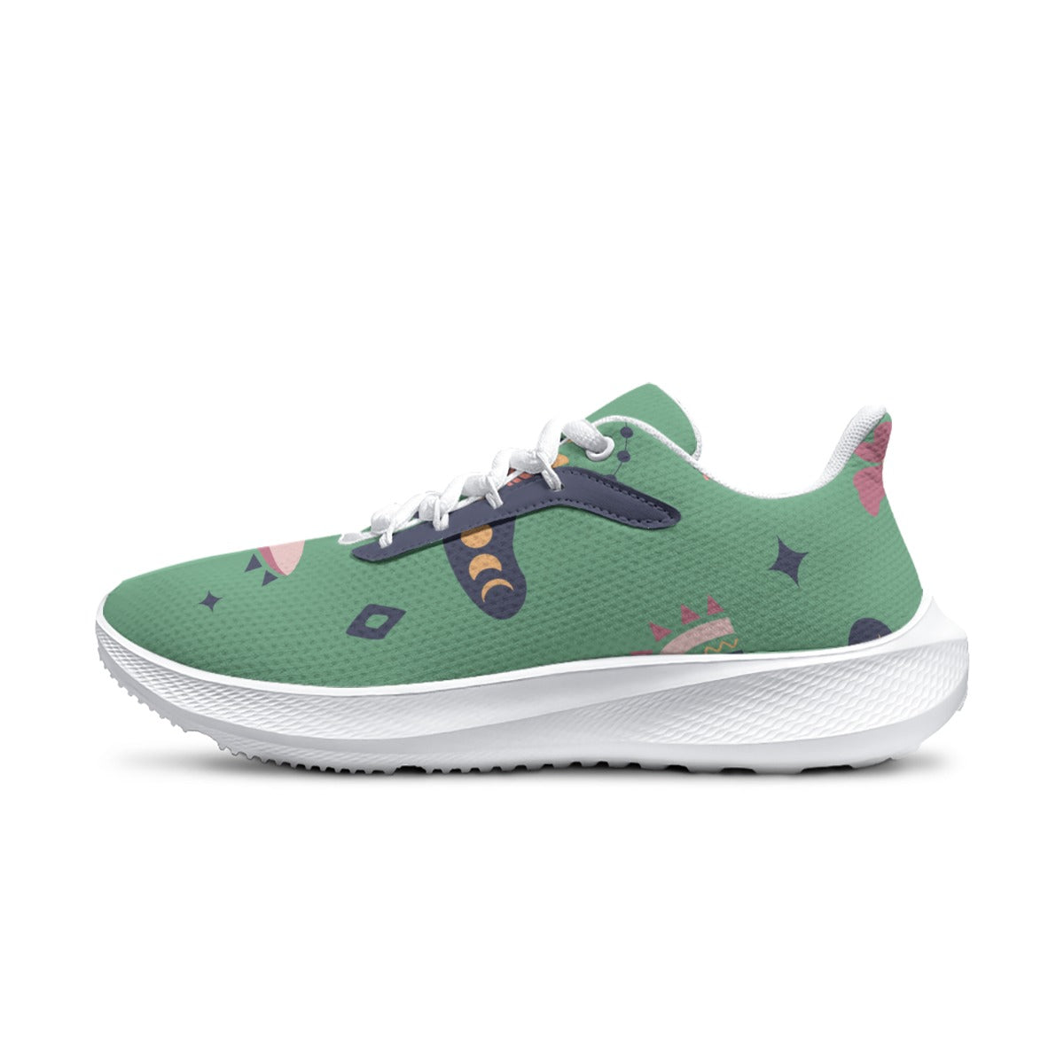 Retro Mint Green Abstract Print White Sole Sneaker