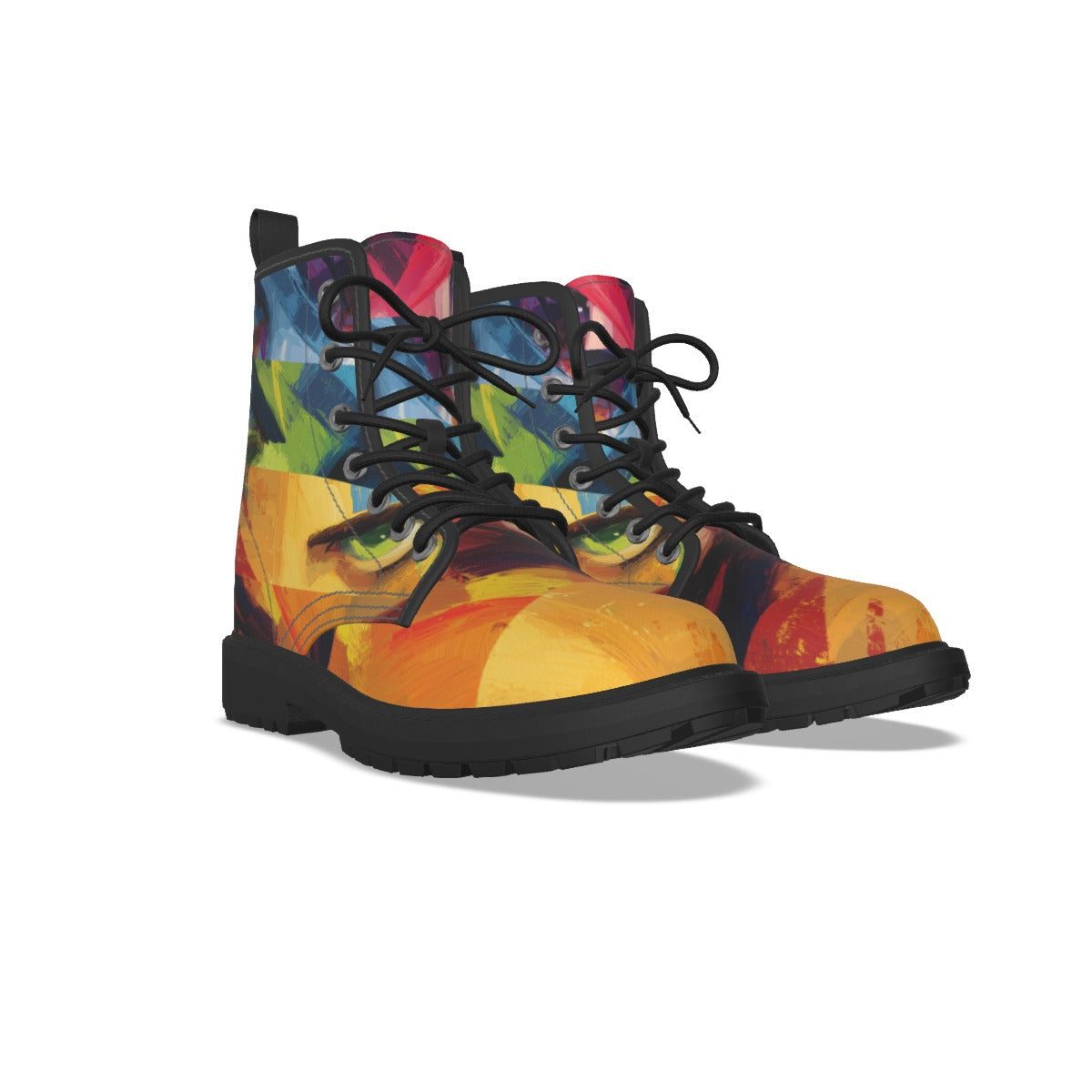 All-Over Print Women's Martin Short Boots With Black Bottom