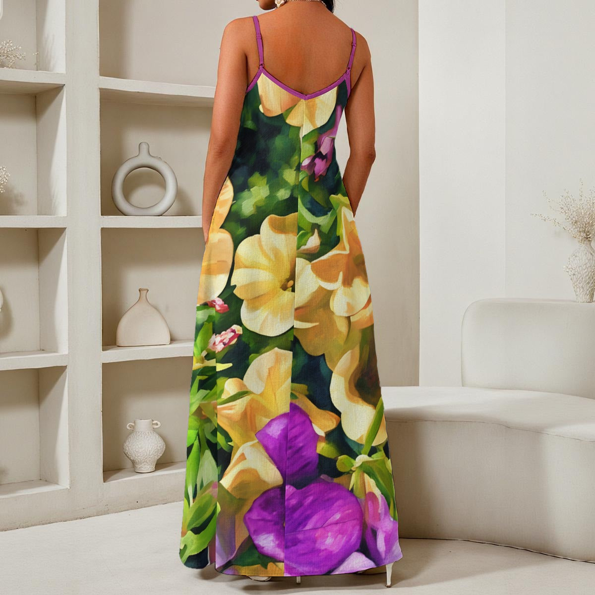 All-Over Print Women's Elegant V-Neck Maxi Dress