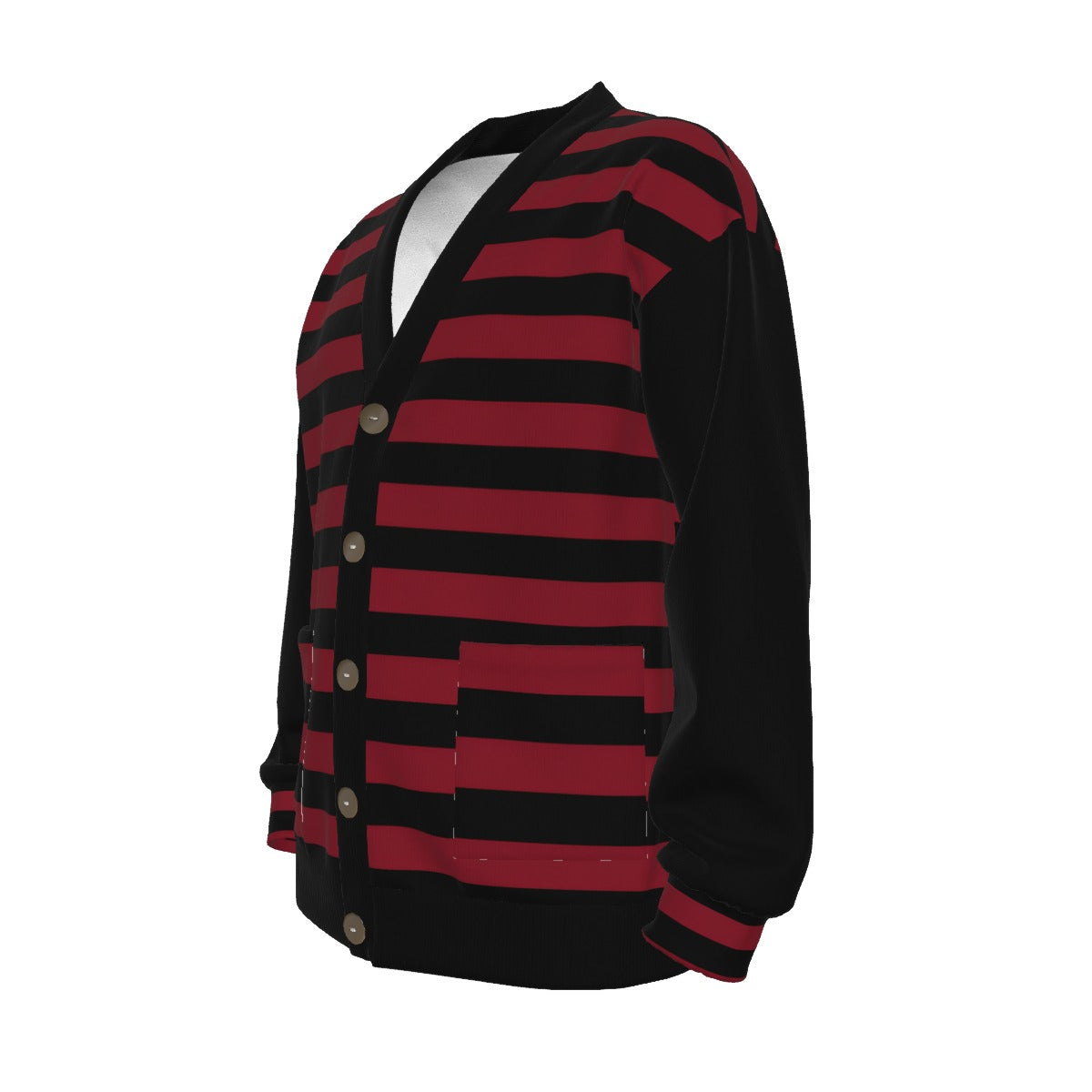 All-Over Print Unisex V-neck Knitted Fleece Cardigan With Button Closure  waldo