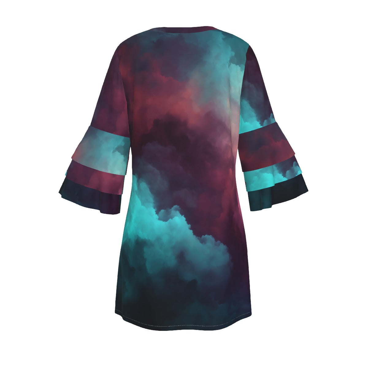 All-Over Print Women's Stacked Ruffle Sleeve Dress