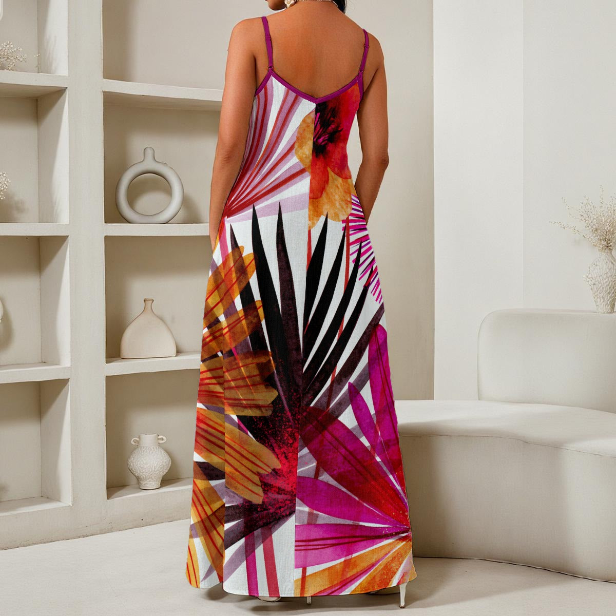 All-Over Print Women's Elegant V-Neck Maxi Dress