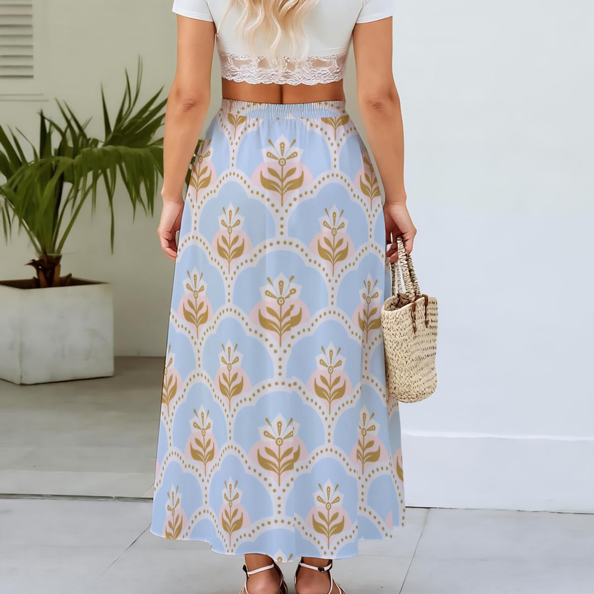 All-Over Print Women's Maxi Chiffon Skirts With Lining