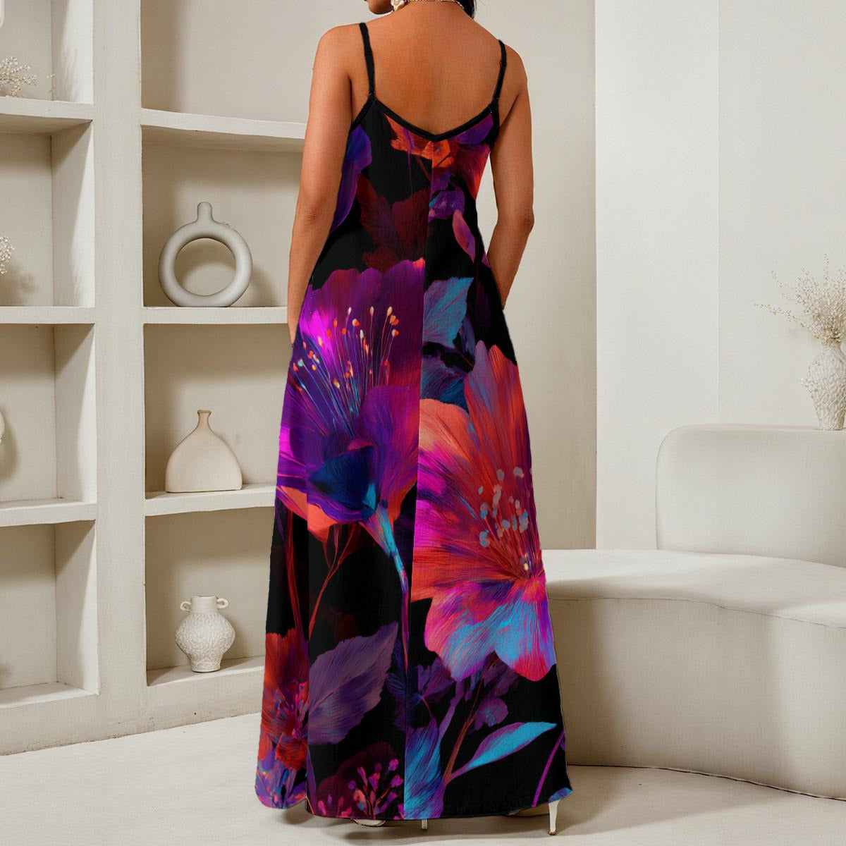 All-Over Print Women's Elegant V-Neck Maxi Dress