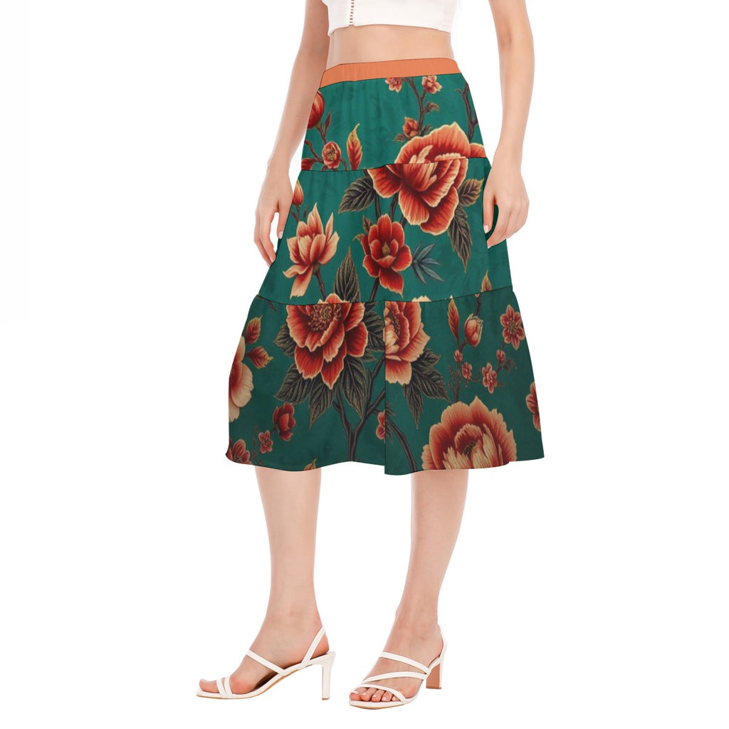 All-Over Print Women's Stitched Pleated Chiffon Skirt