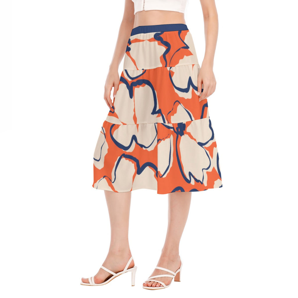 All-Over Print Women's Stitched Pleated Chiffon Skirt