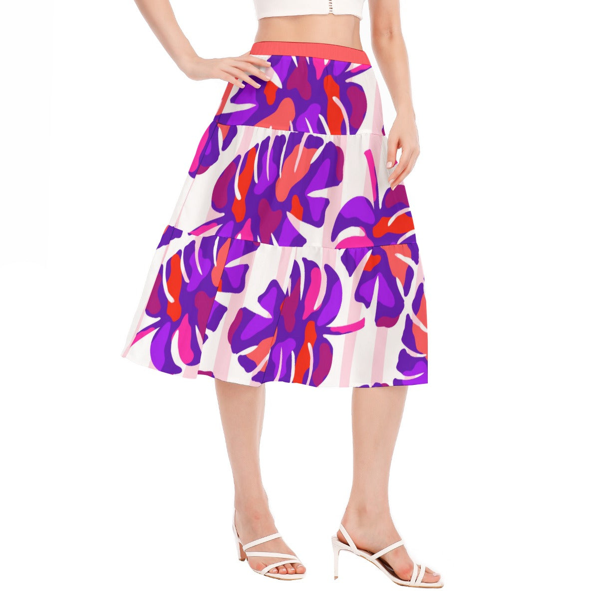 All-Over Print Women's Stitched Pleated Chiffon Skirt