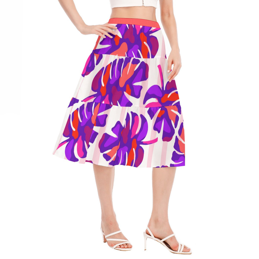 All-Over Print Women's Stitched Pleated Chiffon Skirt