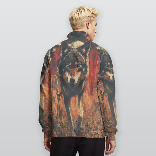 All-Over Print Men's Raglan Sleeve Stand Collar Jacket