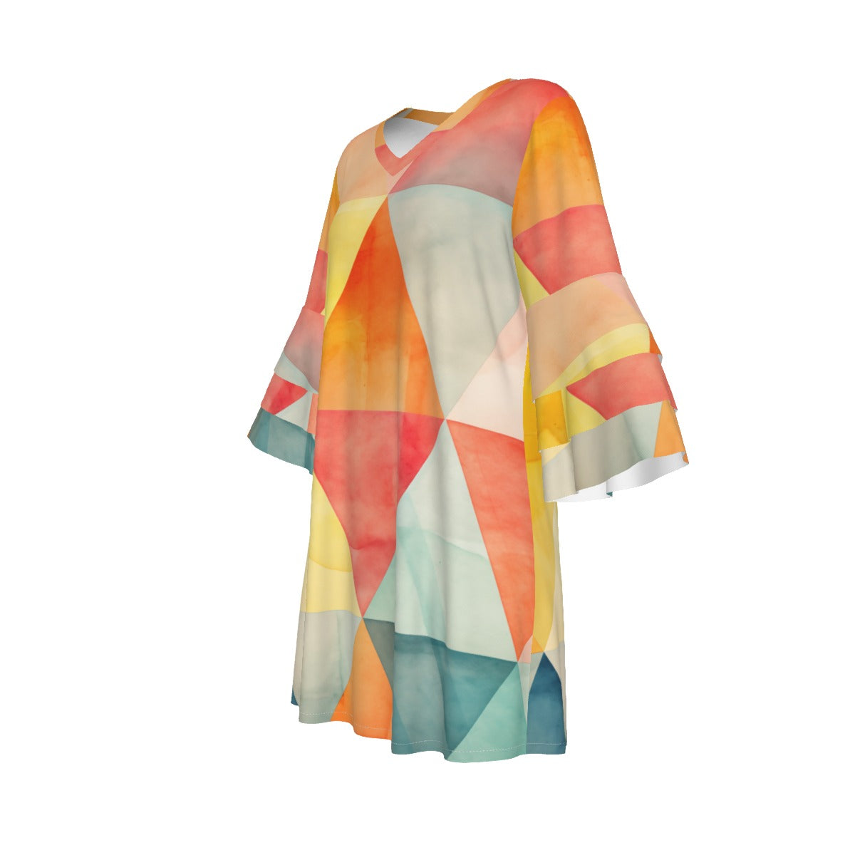All-Over Print Women's Stacked Ruffle Sleeve Dress