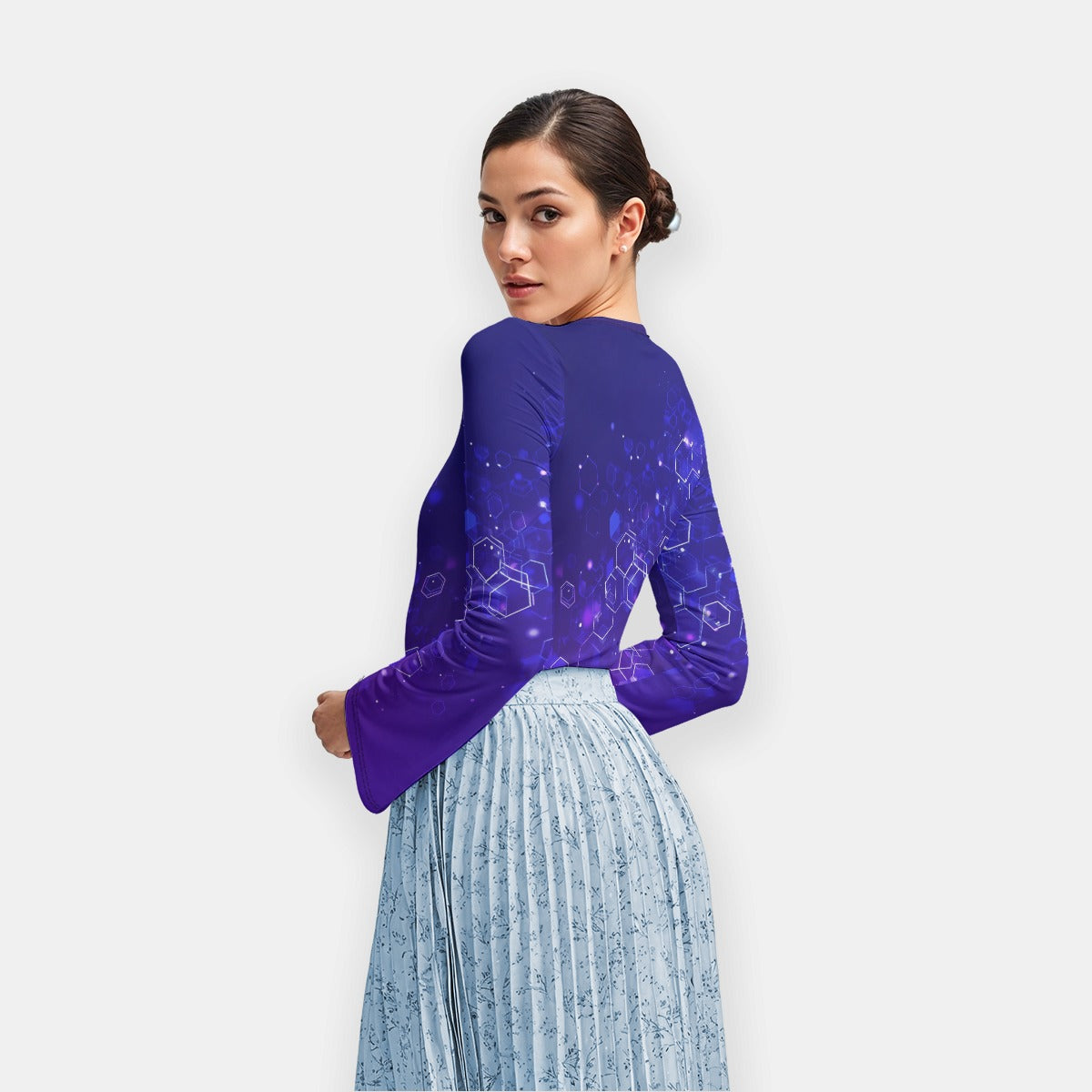 Women Flared Sleeve Recycled Long Sleeve T-Shirt Top Y2K