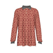 Rust Geometric Men's Long-Sleeve Polo Shirt