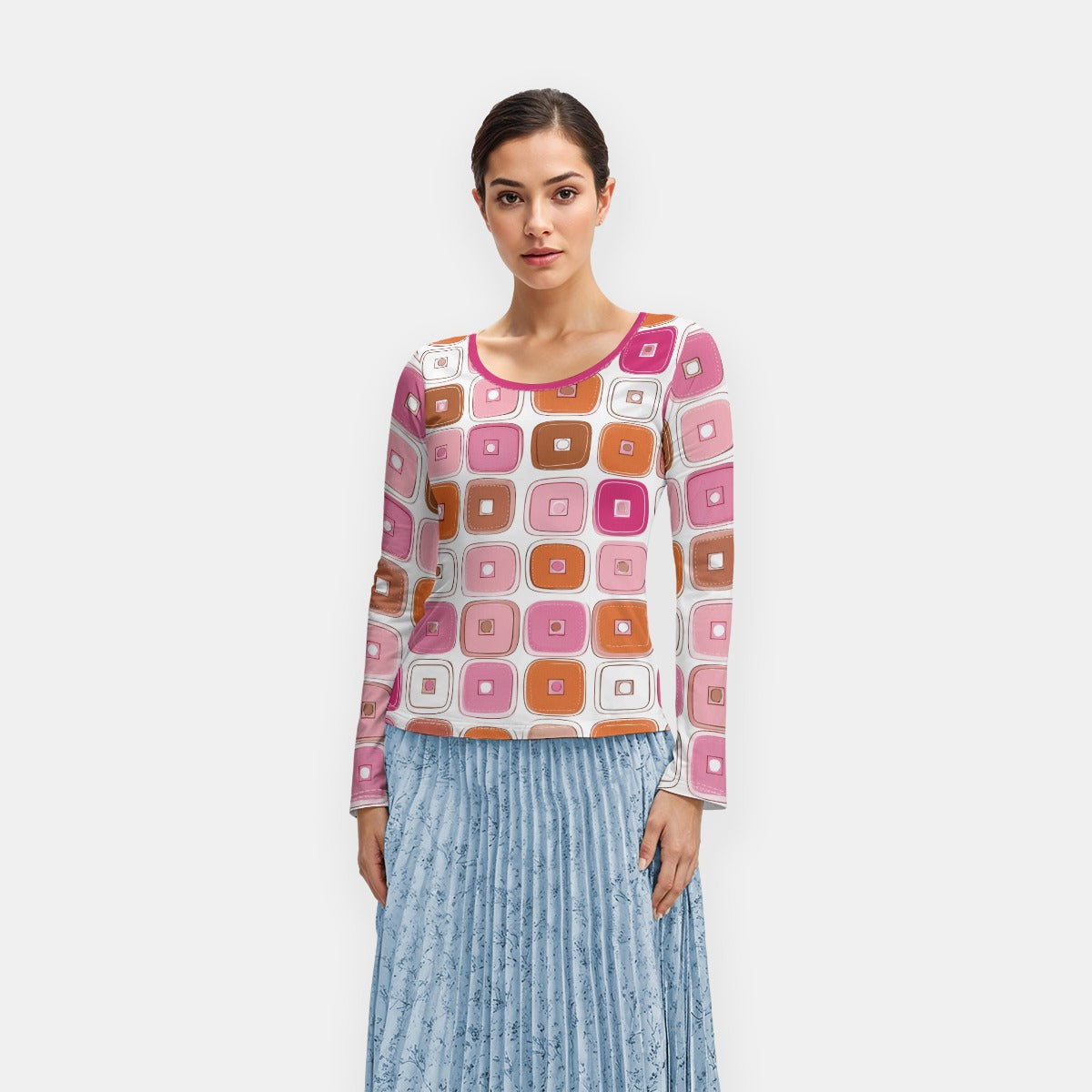 All-Over Print Women's Long Sleeve T-Shirt With Slightly Flared Sleeves
