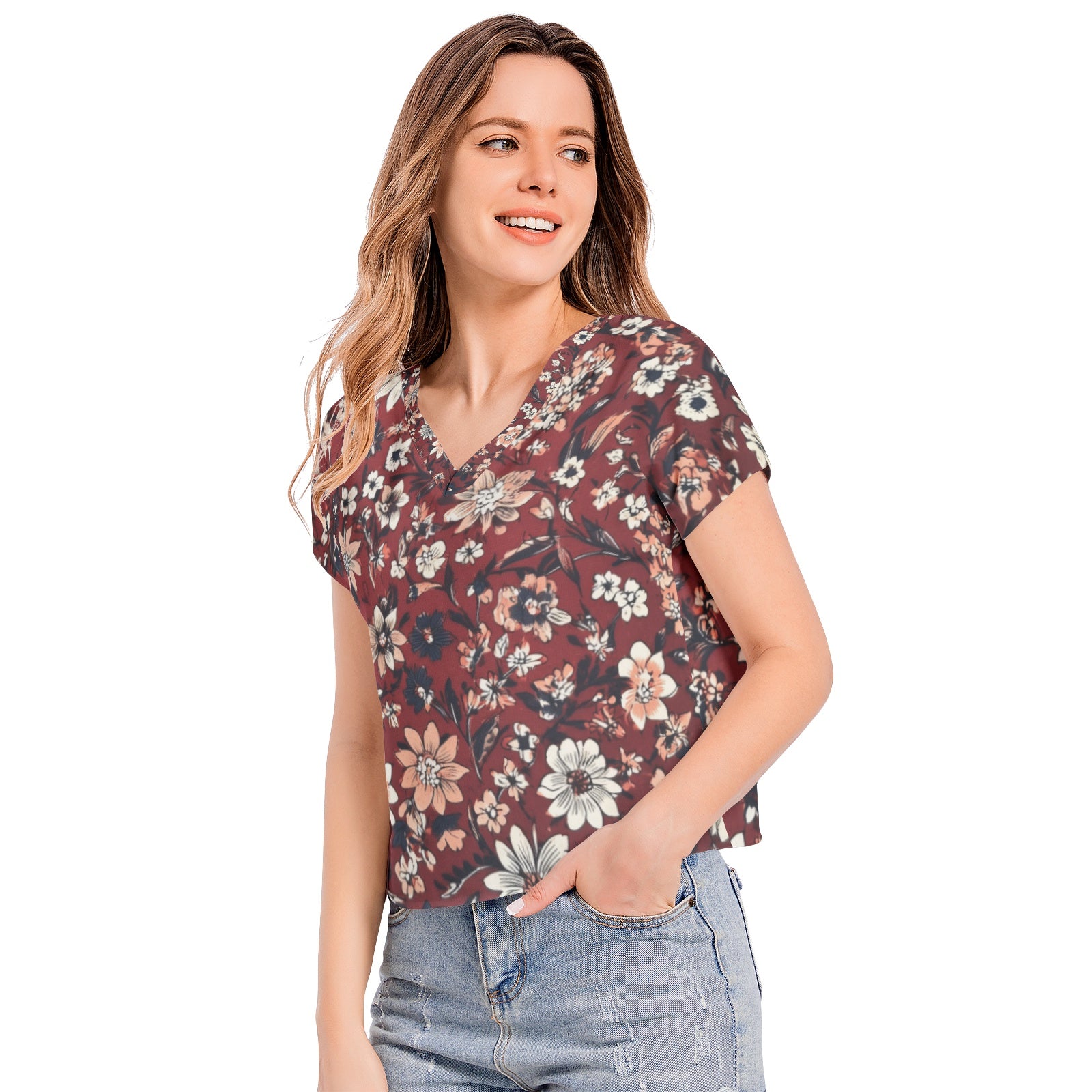 Cheri 4 Batwing Sleeve V-Neck Top