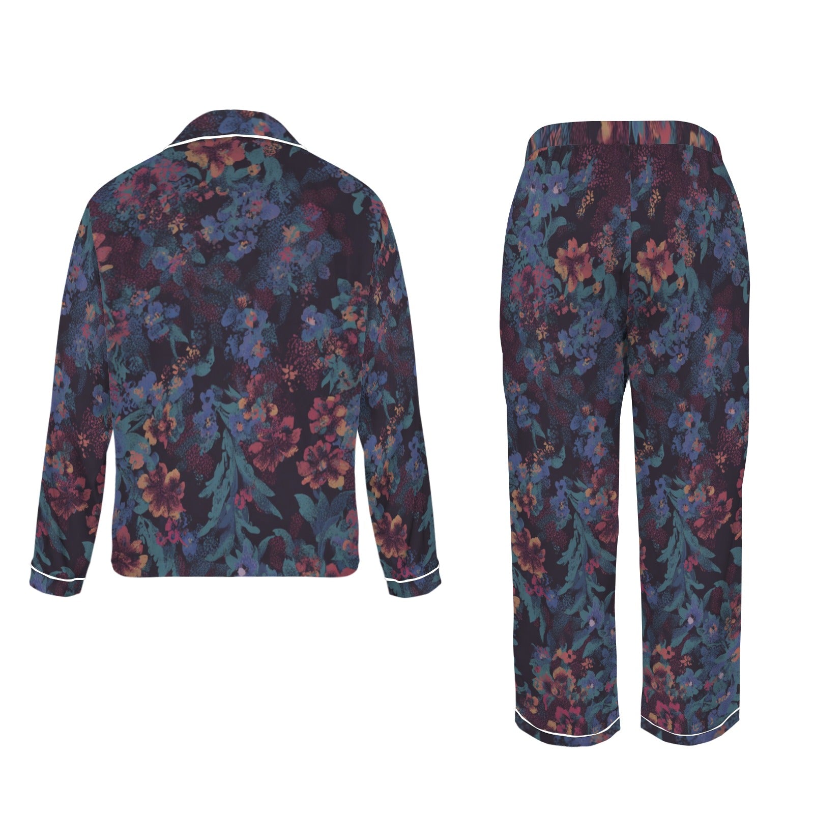 winter.moon_Floral_painting_dark_blue_and_deep_maroon_vintage_2c99d8df-8a47-4889-b18e-23baa4535af9_0 Women's Long Sleeve Satin Pajama Set