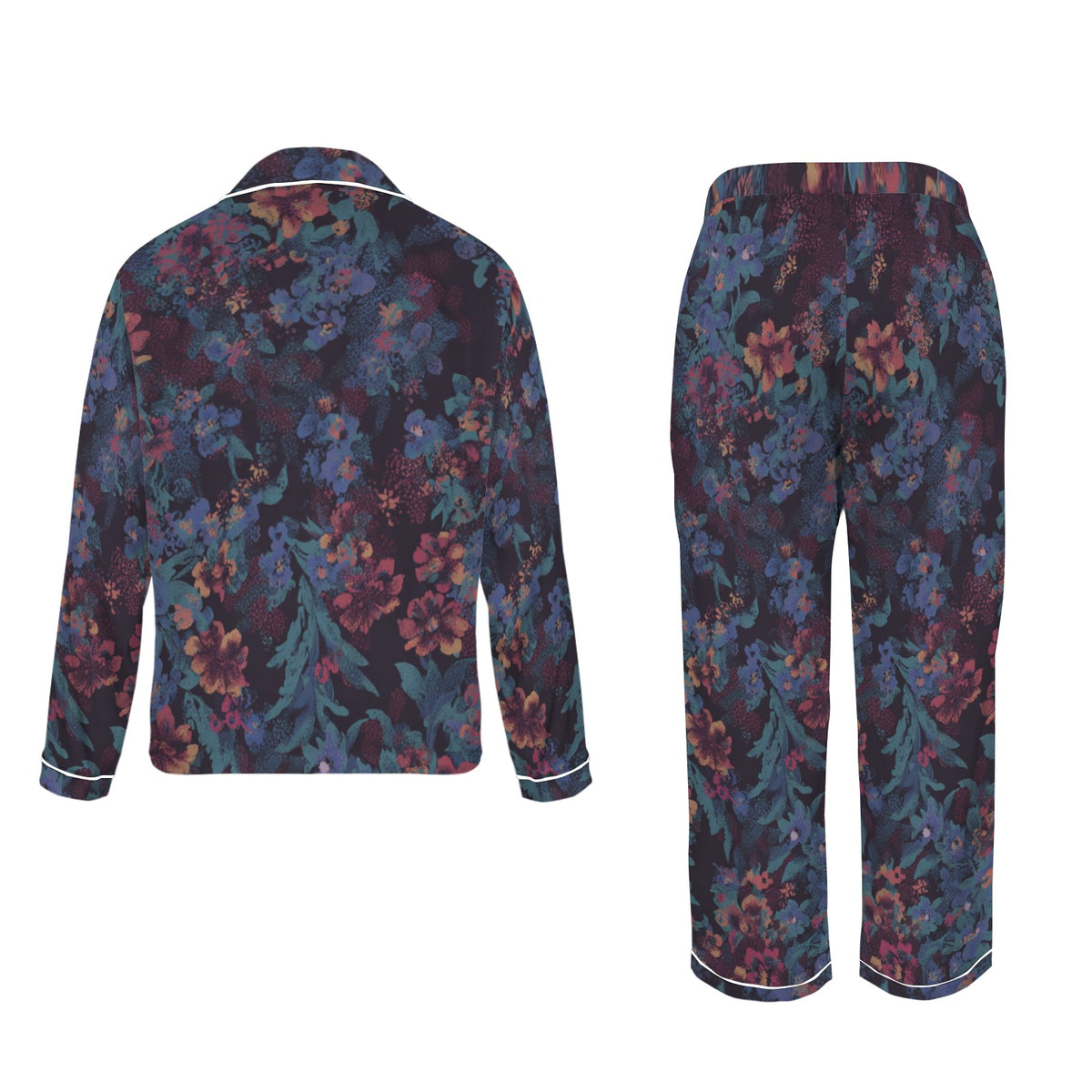 Women’s Satin Pajama Set Floral Long Sleeve Sleepwear