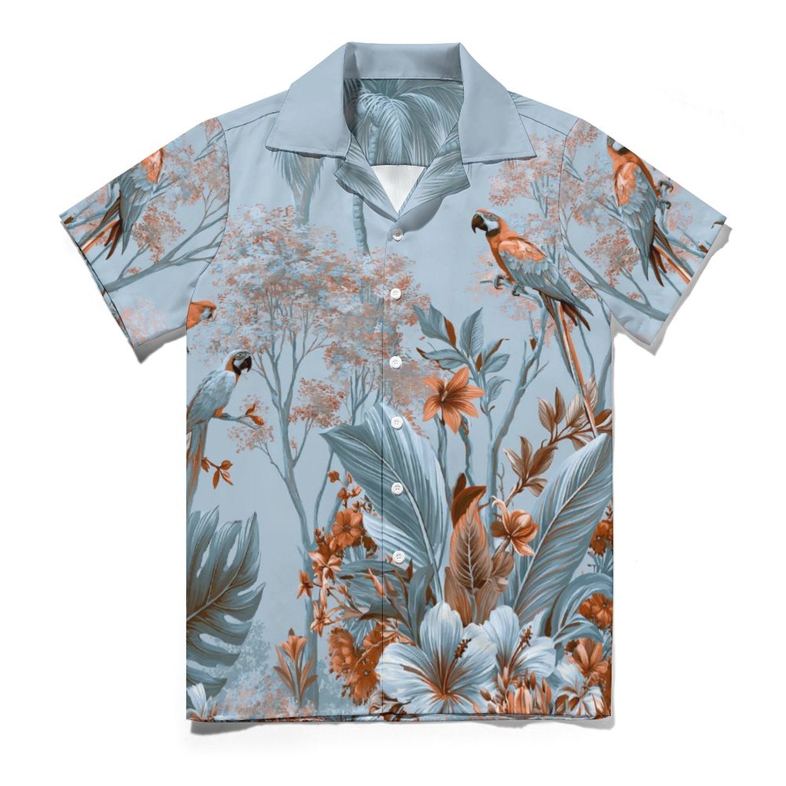 Short Sleeve Cuban Collar Shirt(All-Over Printing) Hawaiian light blue and brown print