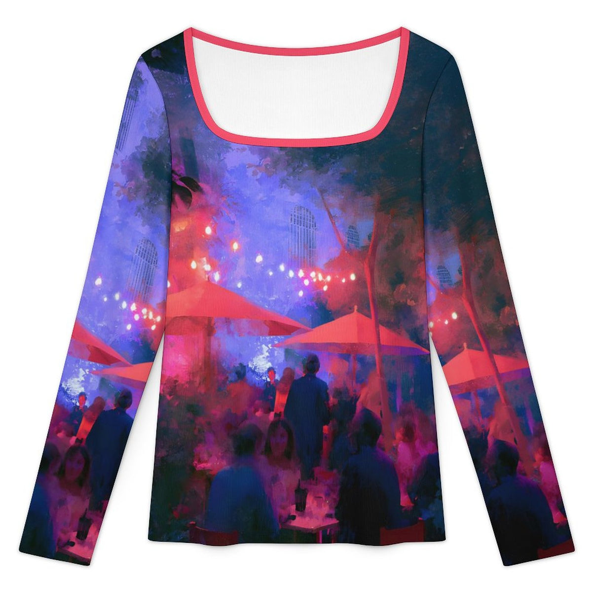 Night time at the Cafe Square Neck Long Sleeved Shirt