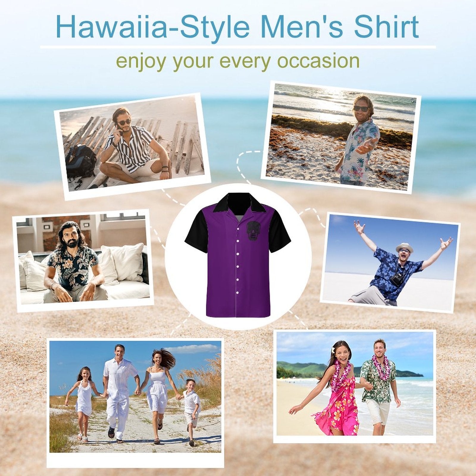 Short Sleeve Cuban Collar Shirt(All-Over Printing) purple skull
