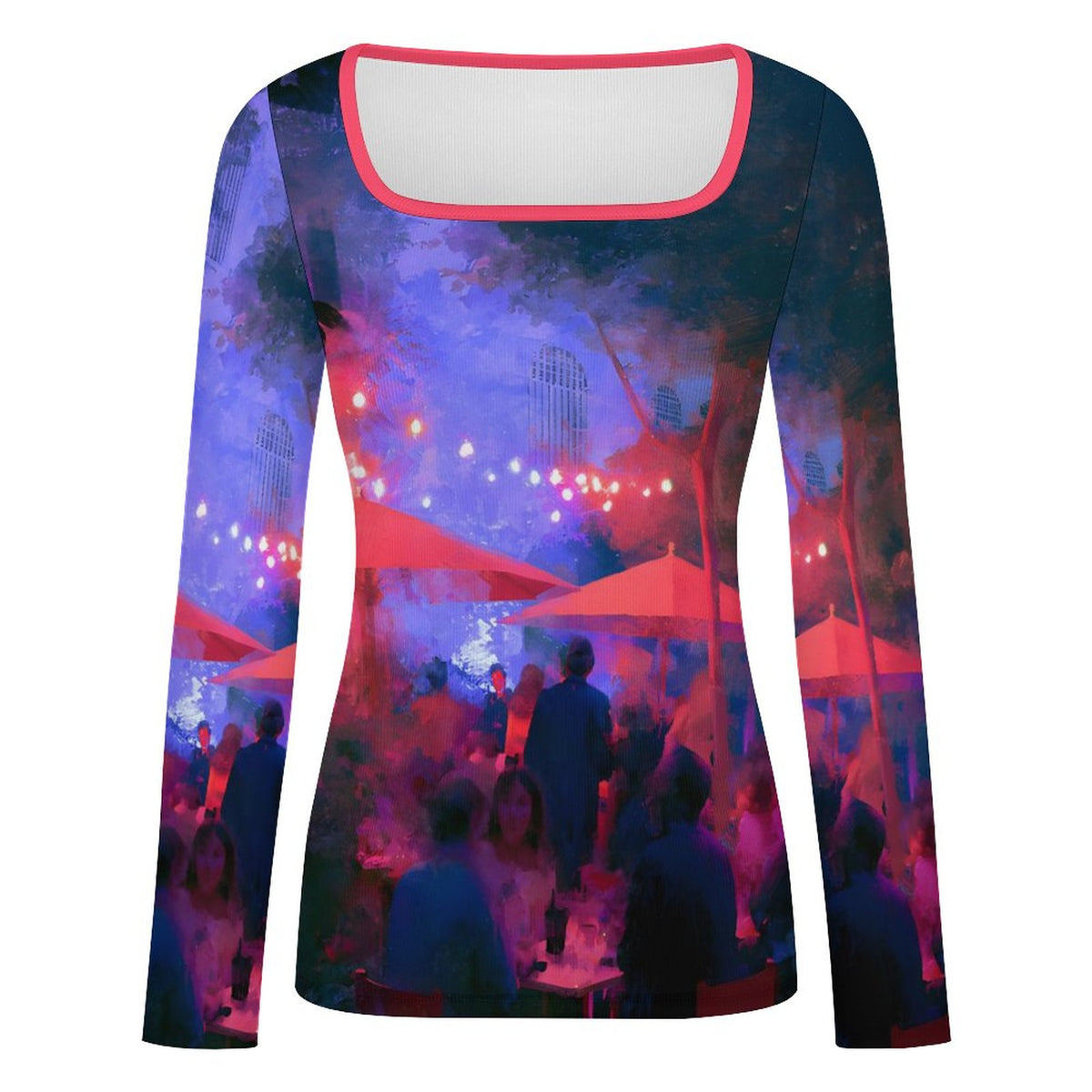Night time at the Cafe Square Neck Long Sleeved Shirt