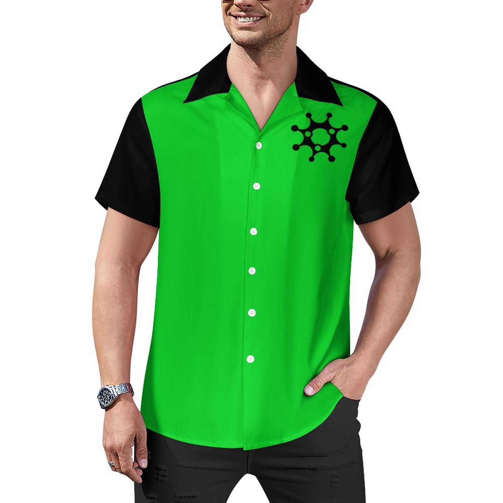 Short Sleeve Cuban Collar Shirt(All-Over Printing) green gear