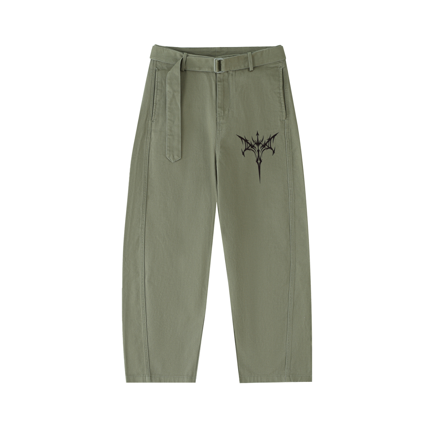 Belted Barrel-leg Chino Pants
