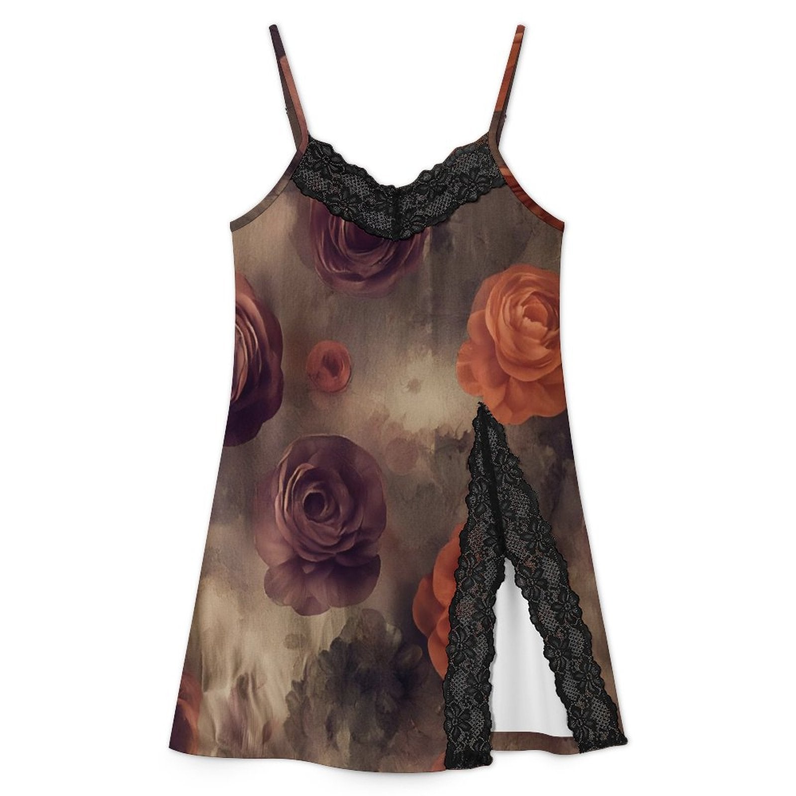 200gsm Lace Camisole Pajama Dress(All-Over Printing)vintage floral roses purple salmon