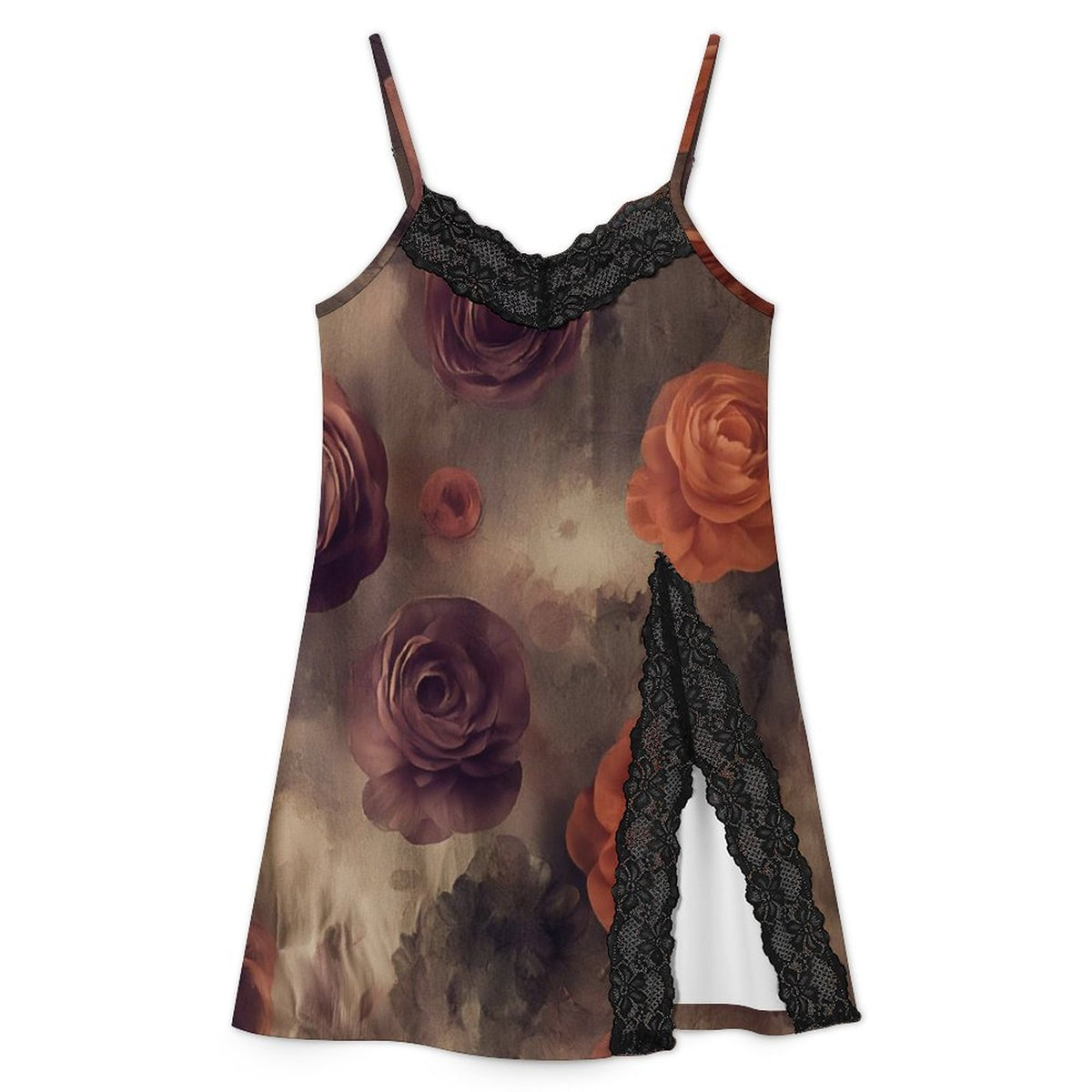 200gsm Lace Camisole Pajama Dress(All-Over Printing)vintage floral roses purple salmon