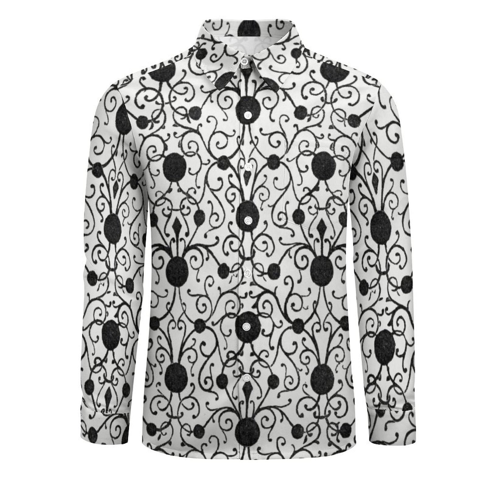 135gsm Casual Long-Sleeve Shirt for Men(All-Over Printing) Mediterranean pattern black and white