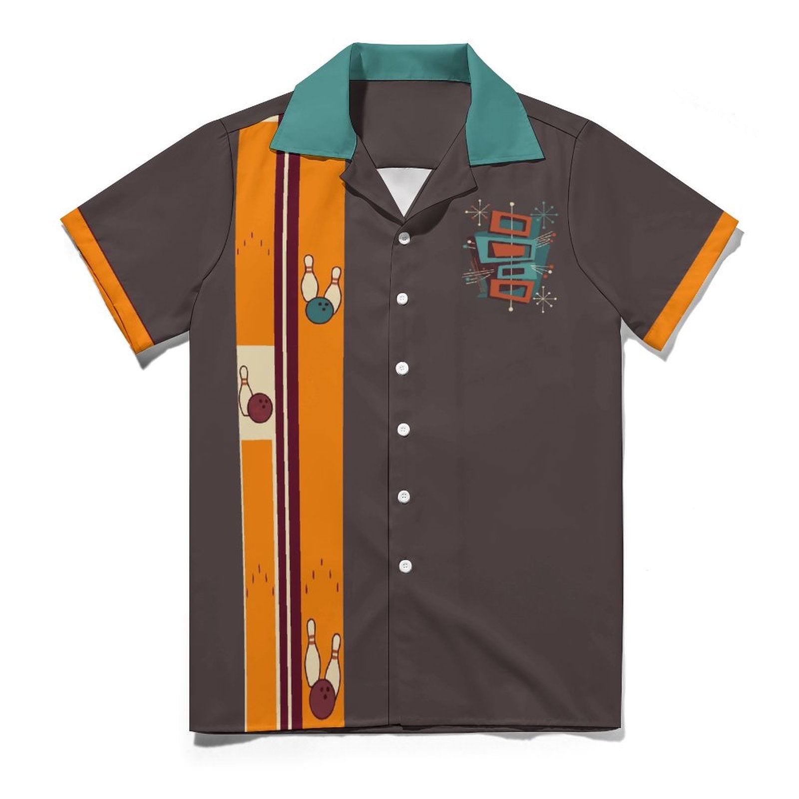 Short Sleeve Cuban Collar Shirt(All-Over Printing) brown bowler