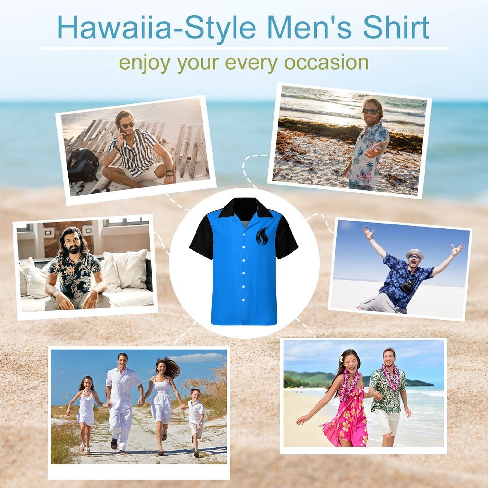Short Sleeve Cuban Collar Shirt(All-Over Printing) blue bowling shirt